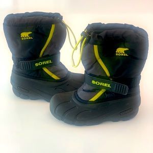 Sorel Kids Black and Yellow Snow Boots